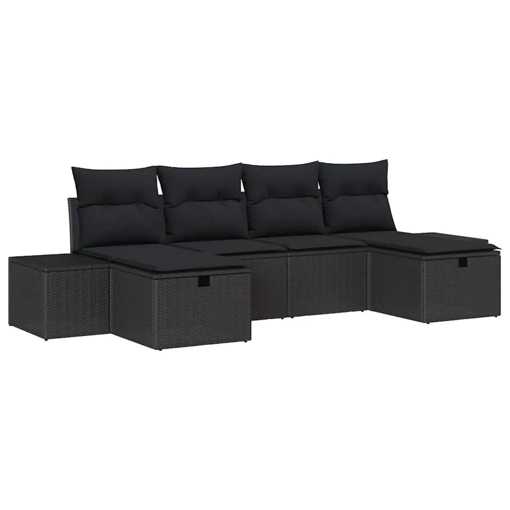 Garden Sofa Set 6 Piece Outdoor Furniture Black Poly Rattan Modular Lounge