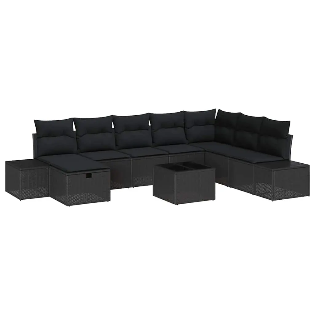 Garden Sofa Set Outdoor Lounging 9 Pieces Black Poly Rattan