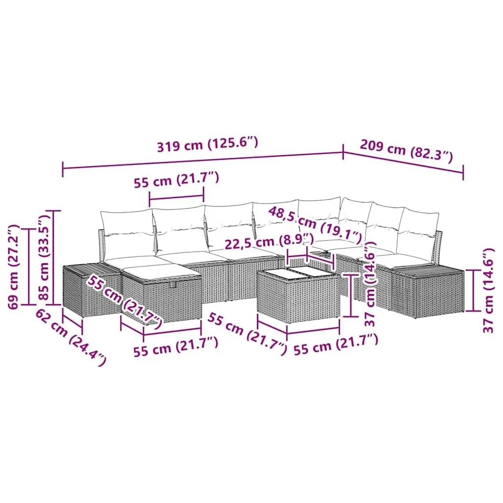 Garden Sofa Set Outdoor Lounging 9 Pieces Black Poly Rattan