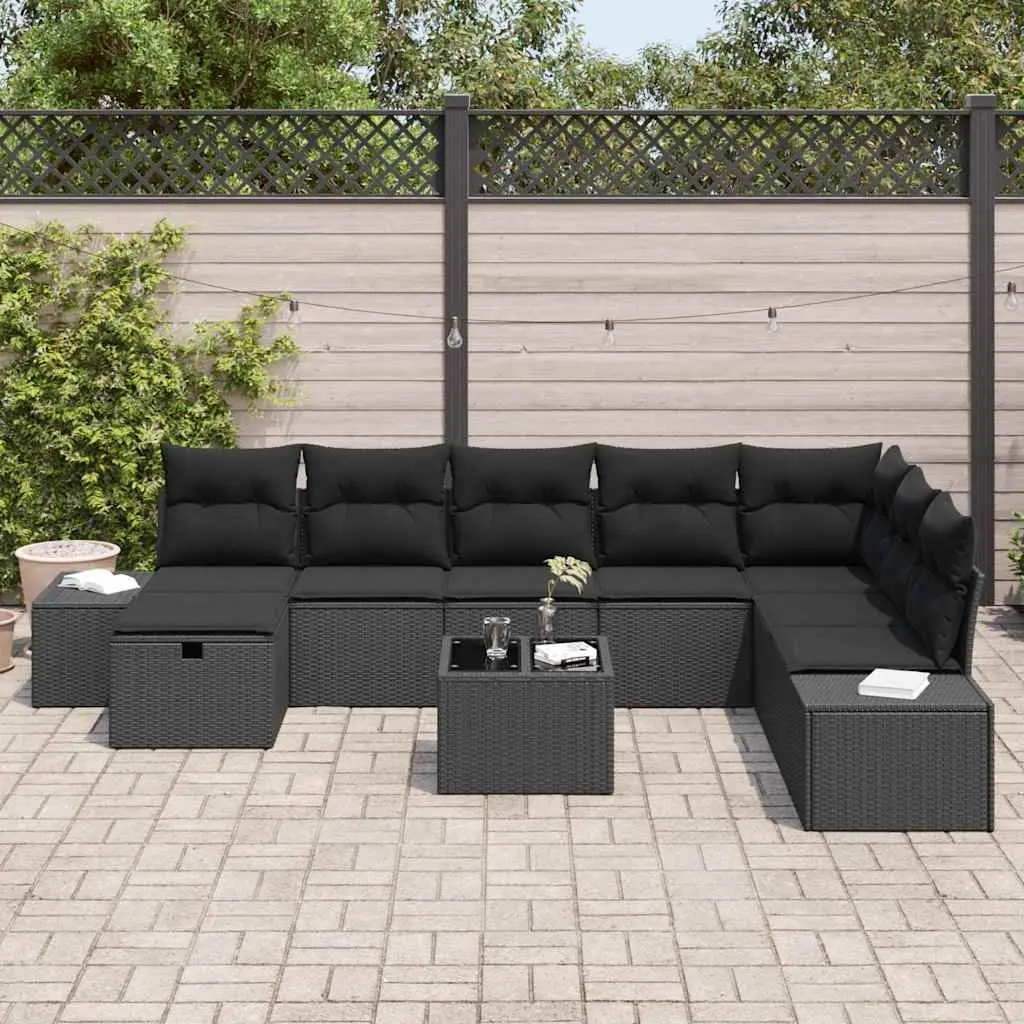 Garden Sofa Set Outdoor Lounging 9 Pieces Black Poly Rattan