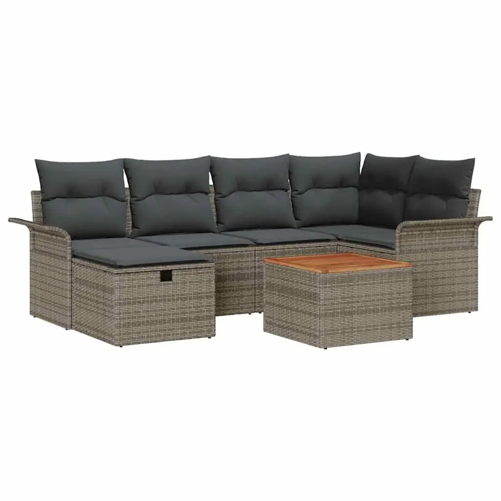 Garden Sofa Set 7 Pieces Modular Seating Grey Poly Rattan Outdoor Furniture