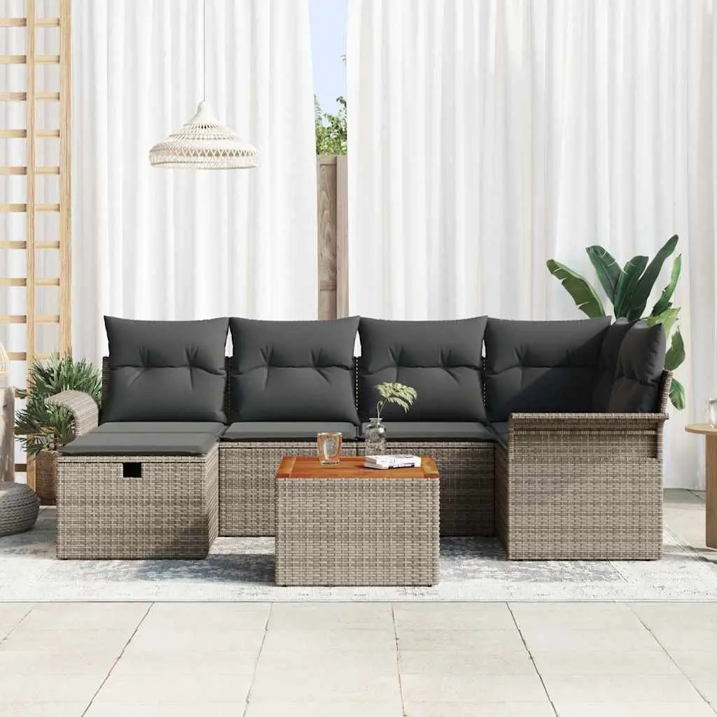 Garden Sofa Set 7 Pieces Modular Seating Grey Poly Rattan Outdoor Furniture