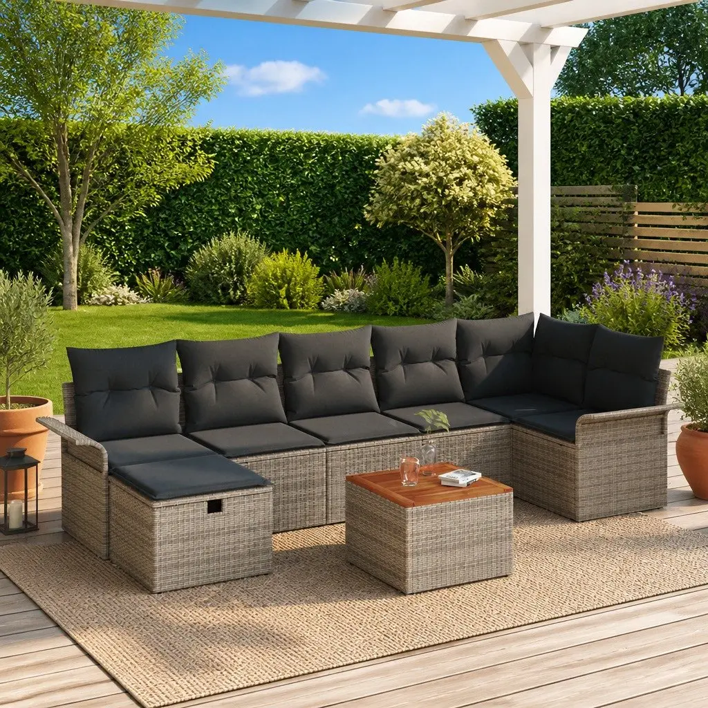 Garden Sofa Set 8 Piece Outdoor Lounge Modular Grey Poly Rattan with Cushions