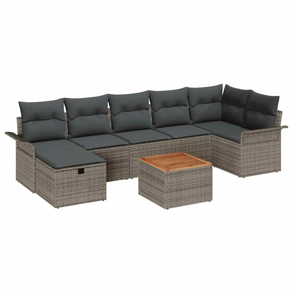Garden Sofa Set 8 Piece Outdoor Lounge Modular Grey Poly Rattan with Cushions