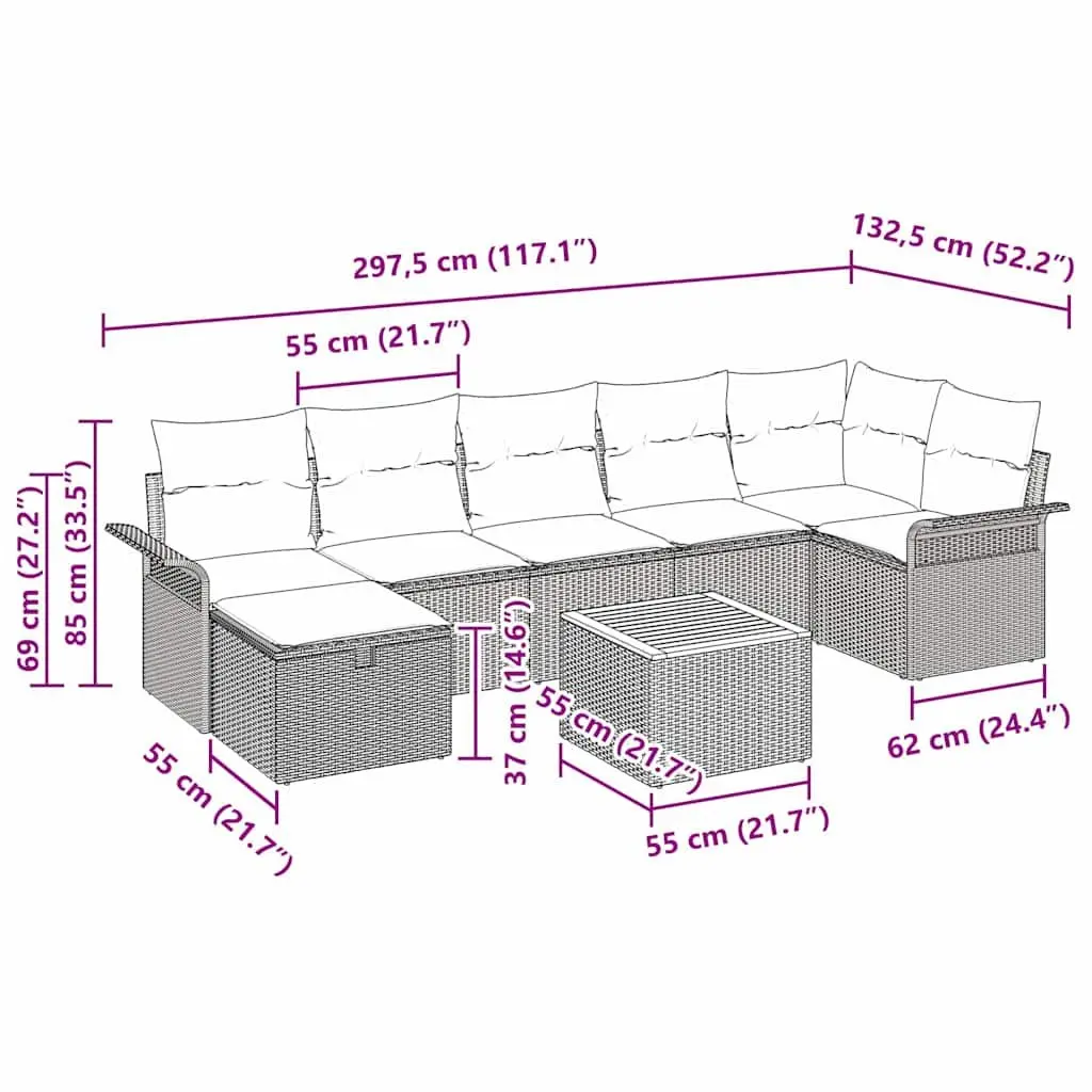 Garden Sofa Set 8 Piece Outdoor Lounge Modular Grey Poly Rattan with Cushions