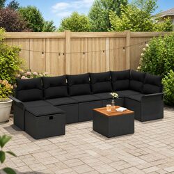 Comfortable 8-Piece Black Garden Sofa Set with Cushions