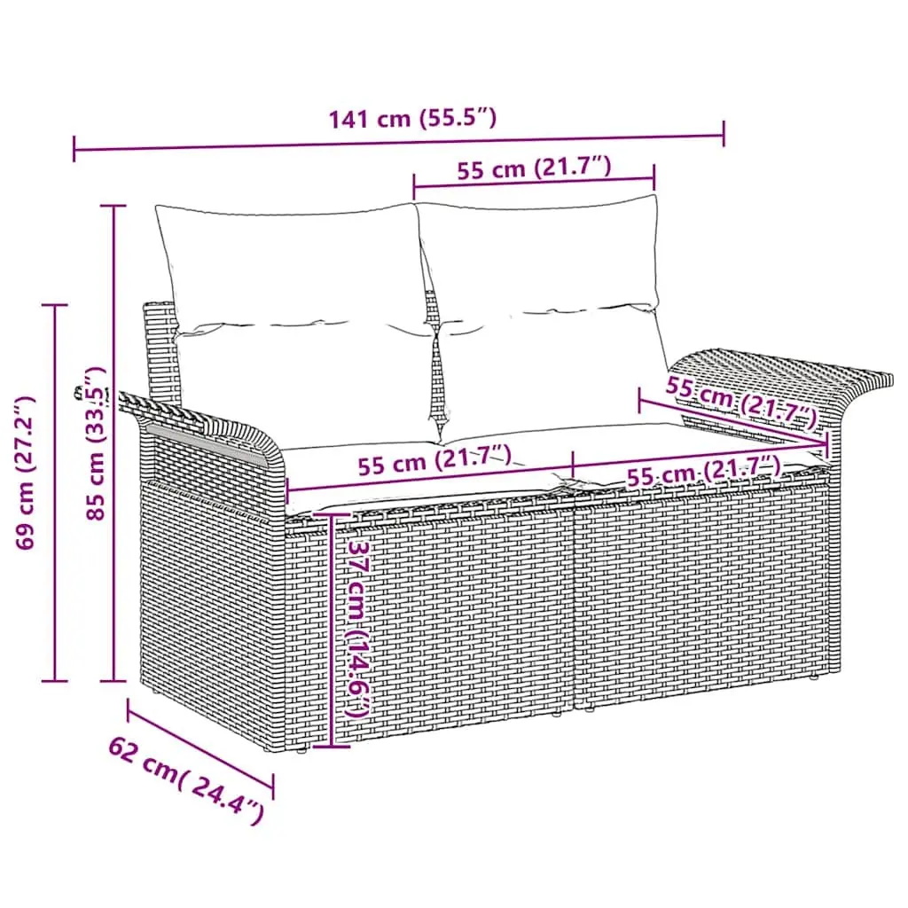 9 Piece Modular Outdoor Sofa Set Grey Poly Rattan Garden Seating with Cushions and Table