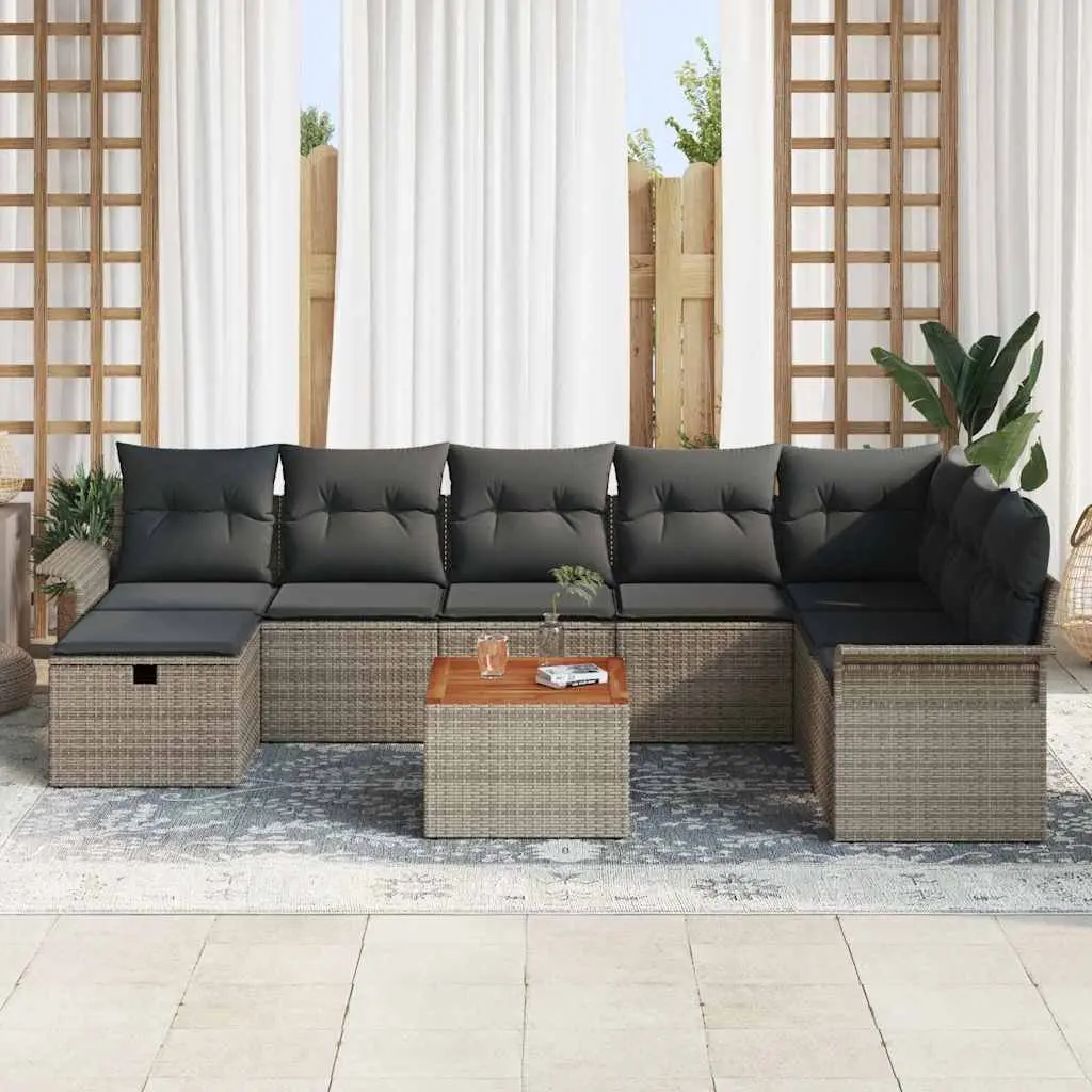9 Piece Modular Outdoor Sofa Set Grey Poly Rattan Garden Seating with Cushions and Table