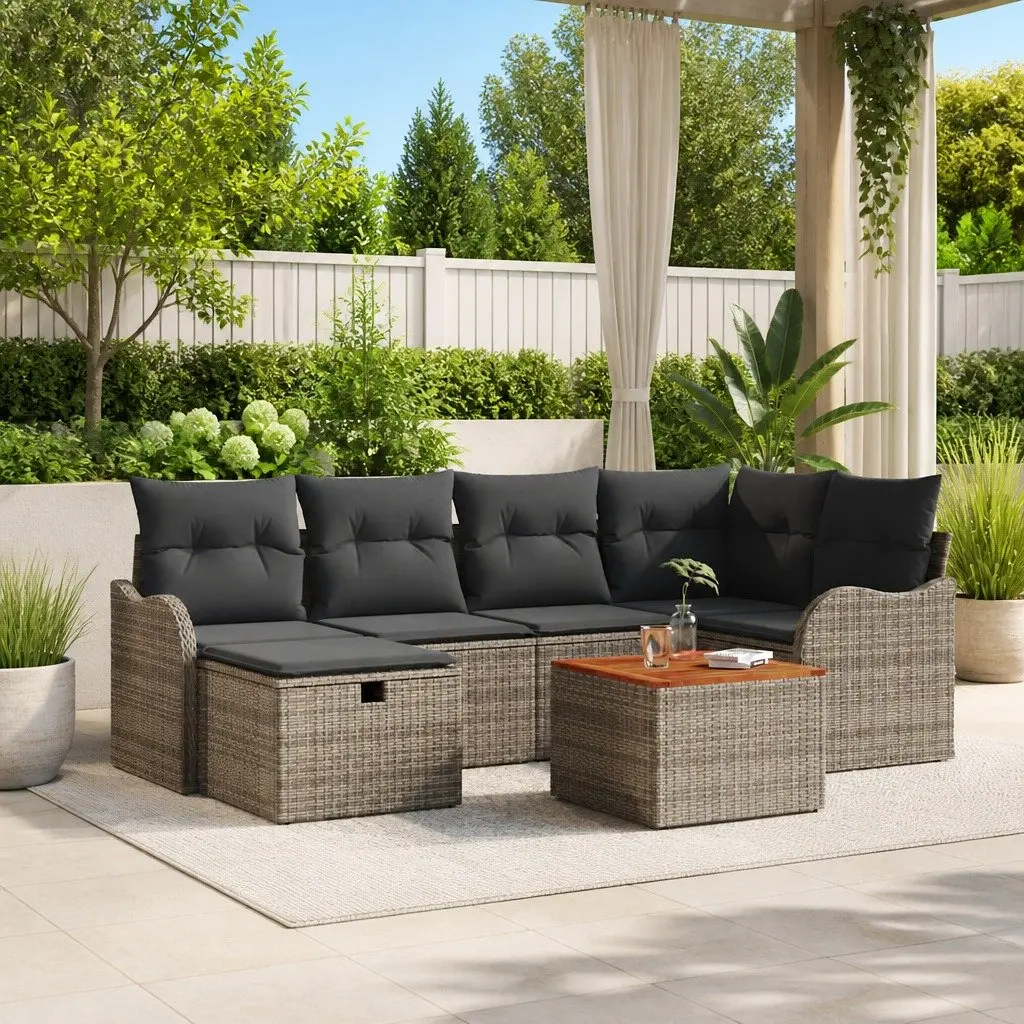 Garden Sofa Set 7 Piece Modular Outdoor Furniture Grey Poly Rattan with Cushions