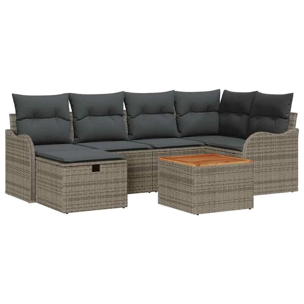 Garden Sofa Set 7 Piece Modular Outdoor Furniture Grey Poly Rattan with Cushions