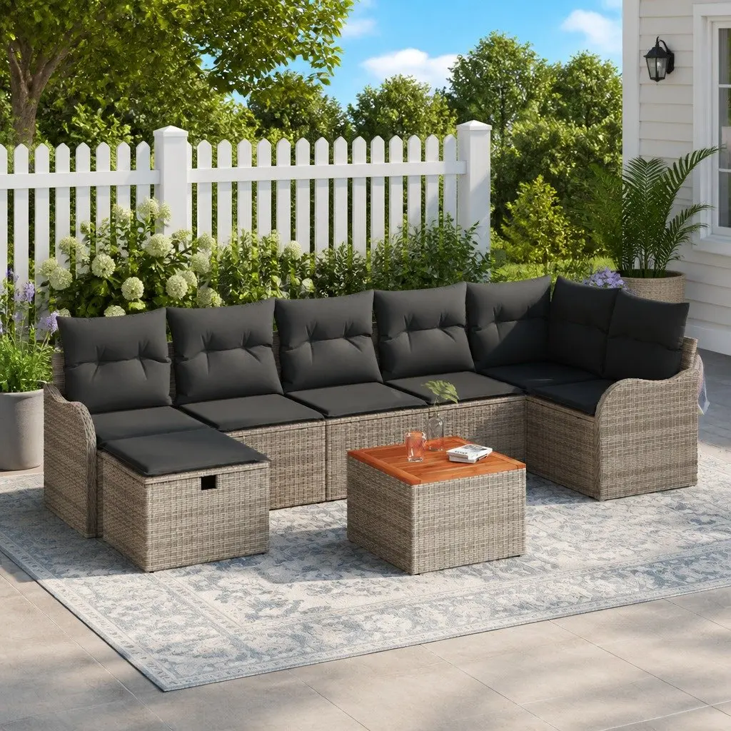 Garden Sofa Set Modular Outdoor Furniture 8 Piece Grey Poly Rattan