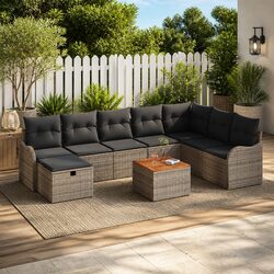 Comfortable 9-Piece Garden Sofa Set in Grey for Outdoor Use