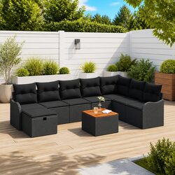 Outdoor Garden Sofa Set 9 Piece Modular Patio Furniture Black Poly Rattan with