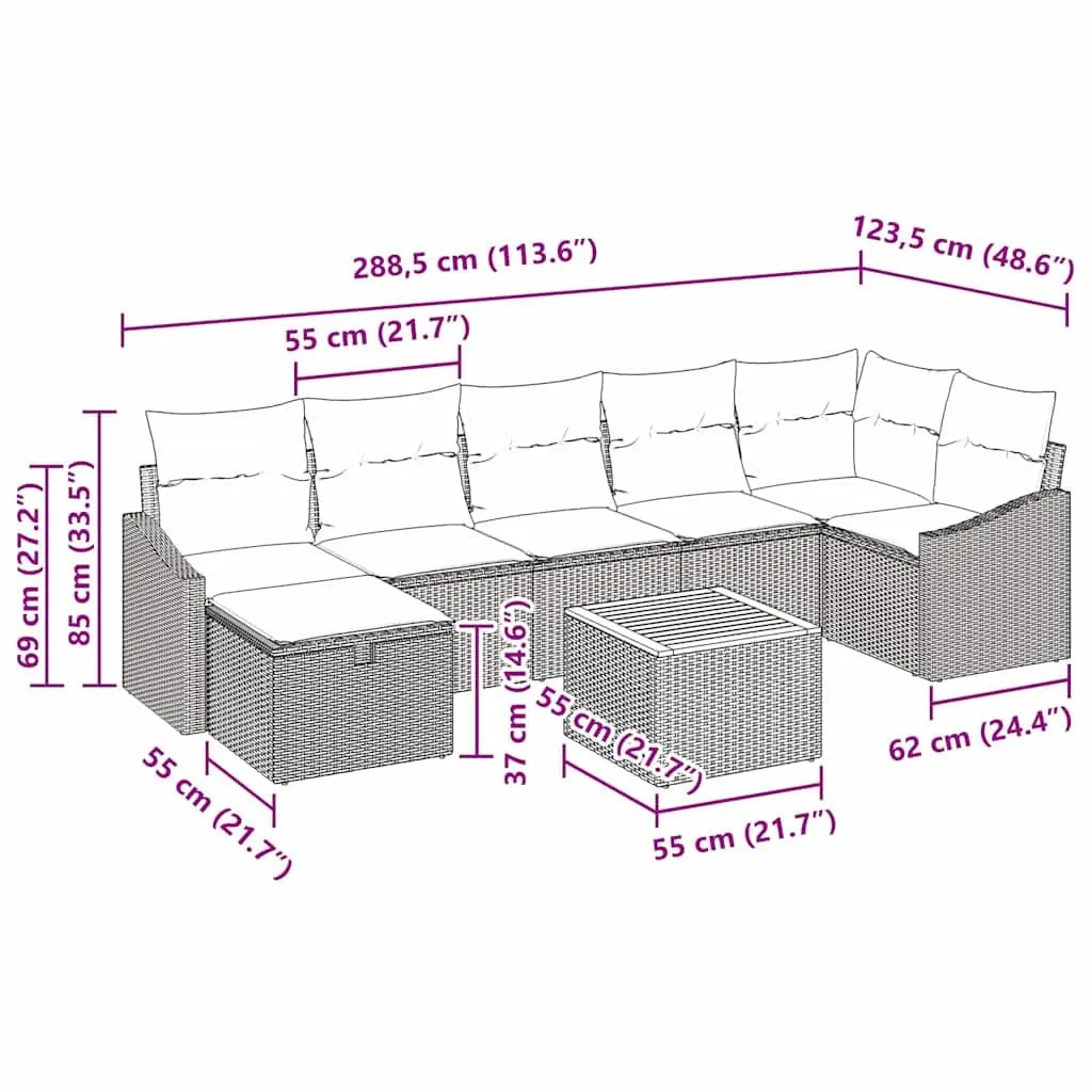 Garden Sofa Set 8 Piece Outdoor Furniture Grey Poly Rattan Lounge Patio Seating