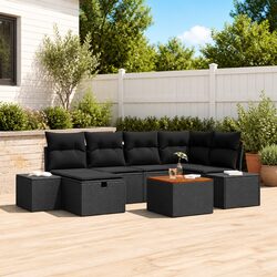 Durable 7-Piece Black Garden Sofa Set with Storage