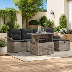 Comfortable 6 Piece Garden Sofa Set with Cushions in Grey