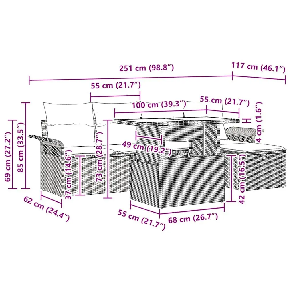 Garden Sofa Set Modular Outdoor Furniture Grey 6 Piece with Cushions