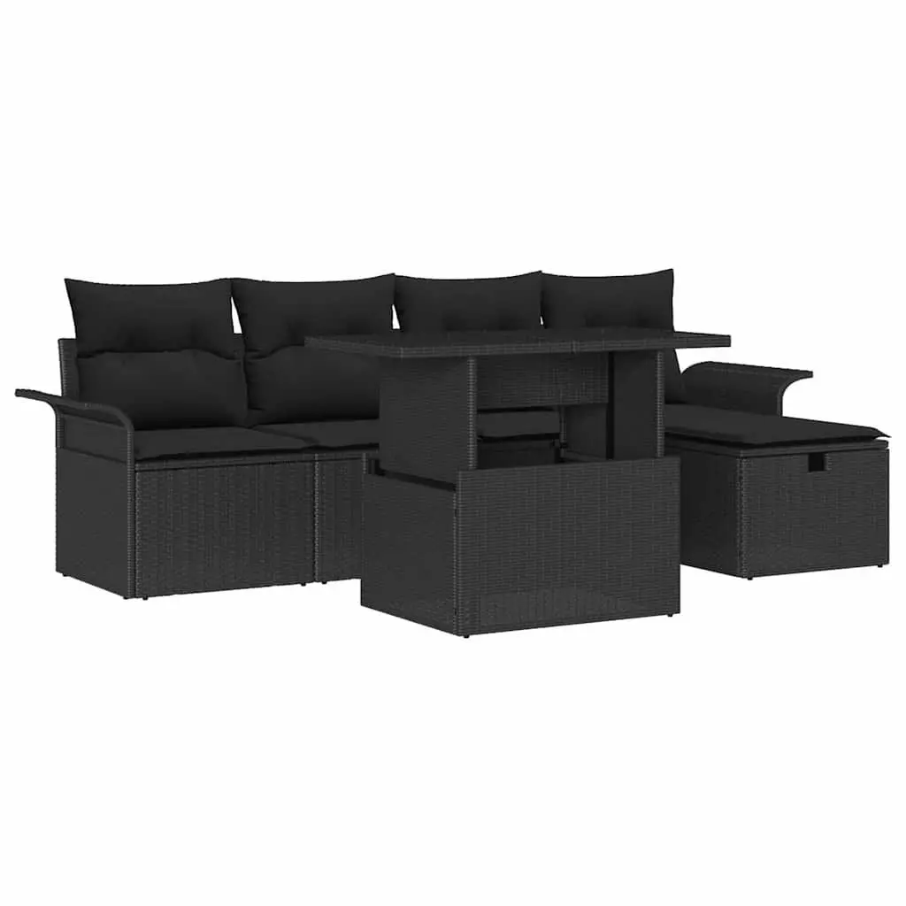 Modular Garden Sofa Set Outdoor Patio Furniture 6 Pieces Black Poly Rattan