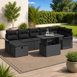 Garden Sofa Set 8 Pieces Outdoor Modular Lounge Seating Black Poly Rattan