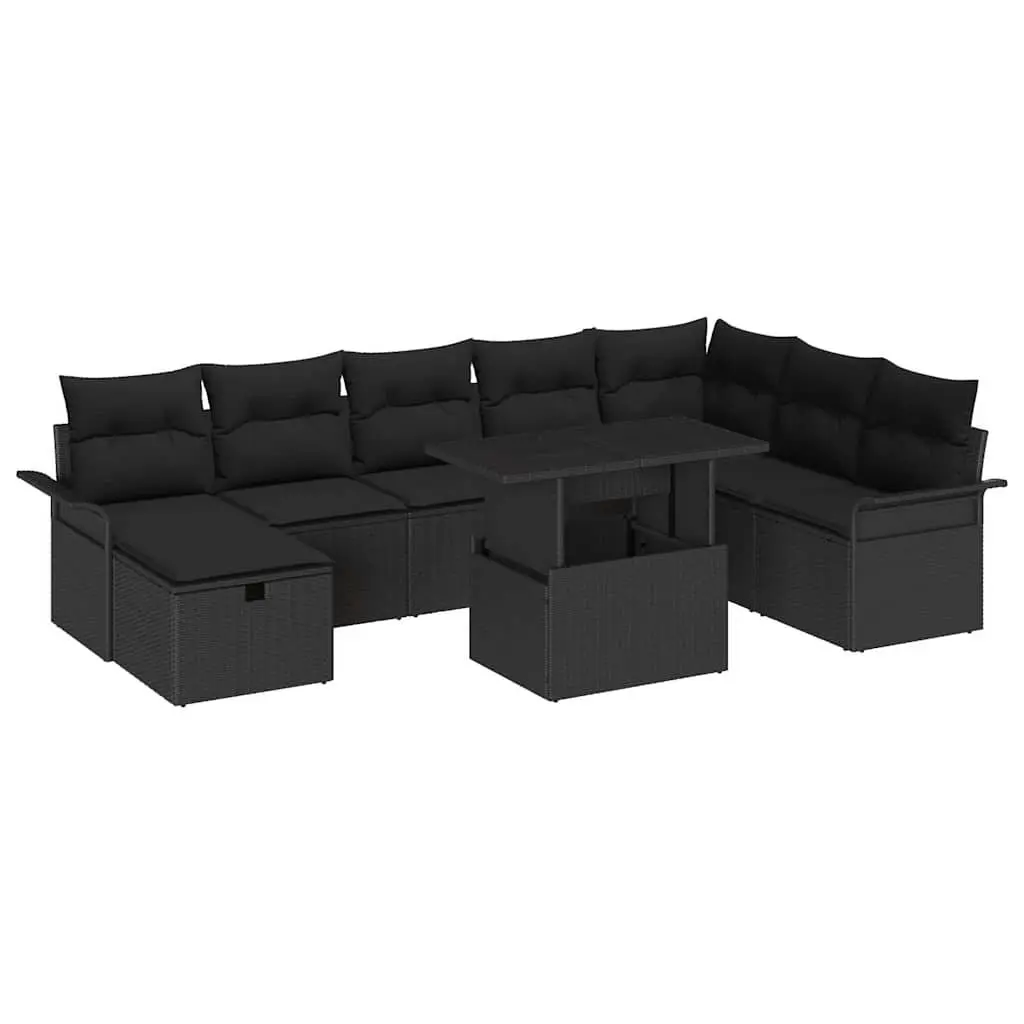 Modular Garden Sofa Set 9 Pieces Black Outdoor Furniture