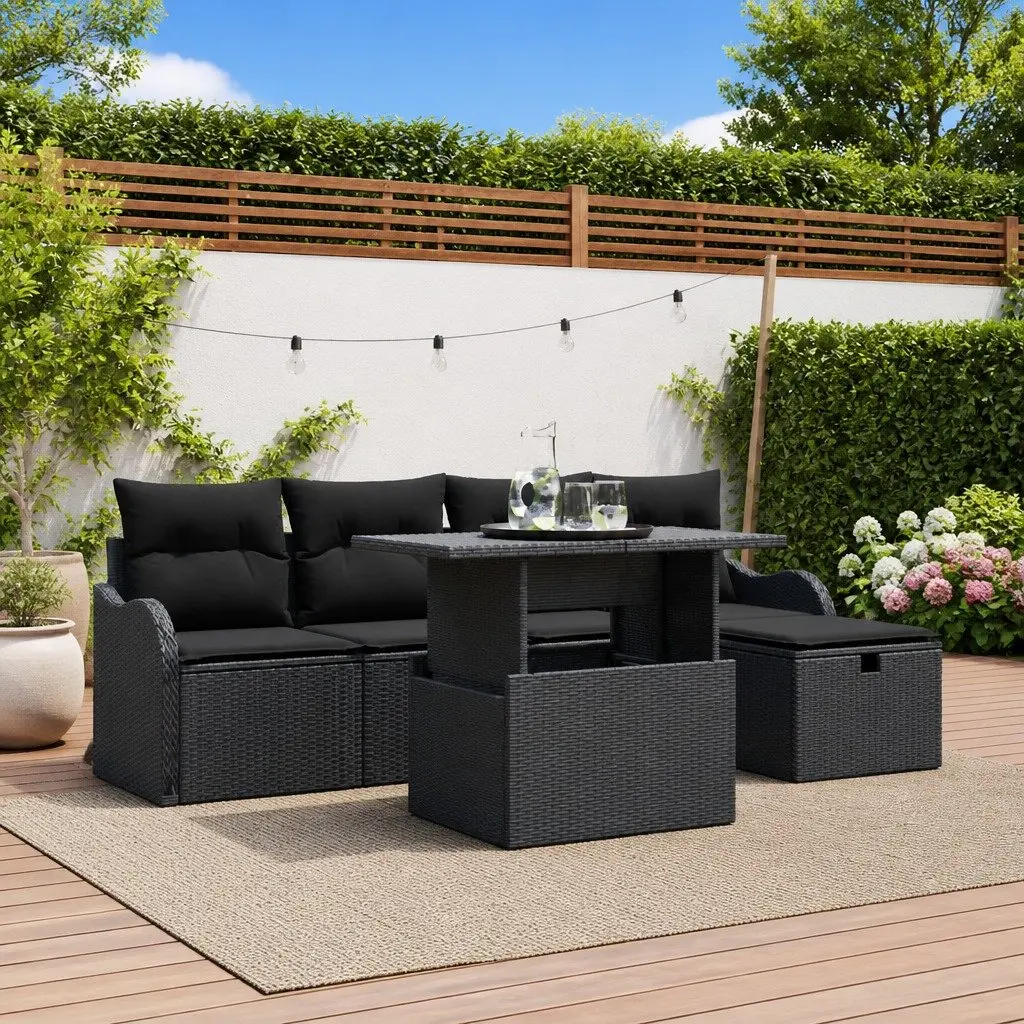 Modular Garden Sofa Set 6 Piece Outdoor Furniture Storage Table Black