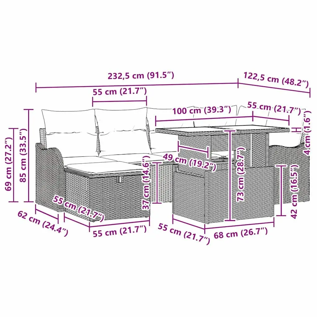 Garden Sofa Set Modular Outdoor Furniture 7 Piece Grey Poly Rattan with Cushions