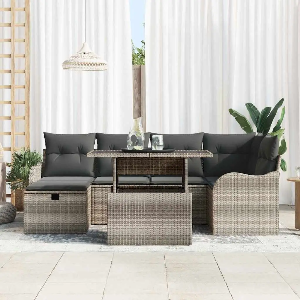 Garden Sofa Set Modular Outdoor Furniture 7 Piece Grey Poly Rattan with Cushions