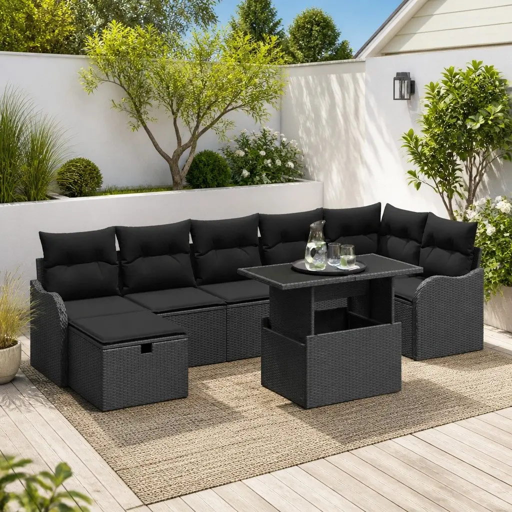 Outdoor Garden Sofa Set Modular Lounge Furniture 8 Piece Black