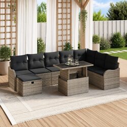 Comfortable 9-Piece Modular Garden Sofa Set in Grey