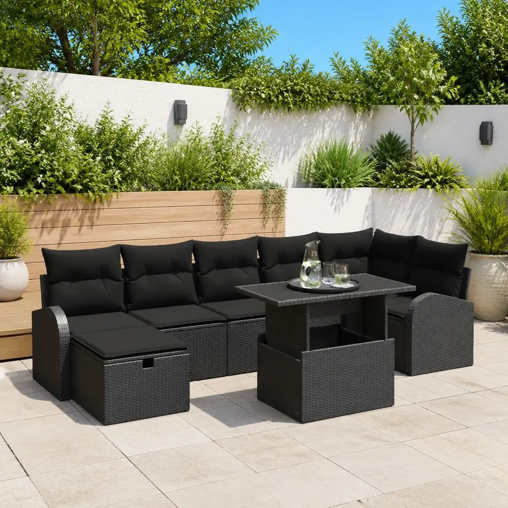 Modular Garden Sofa Set 8 Piece Outdoor Seating Black Poly Rattan