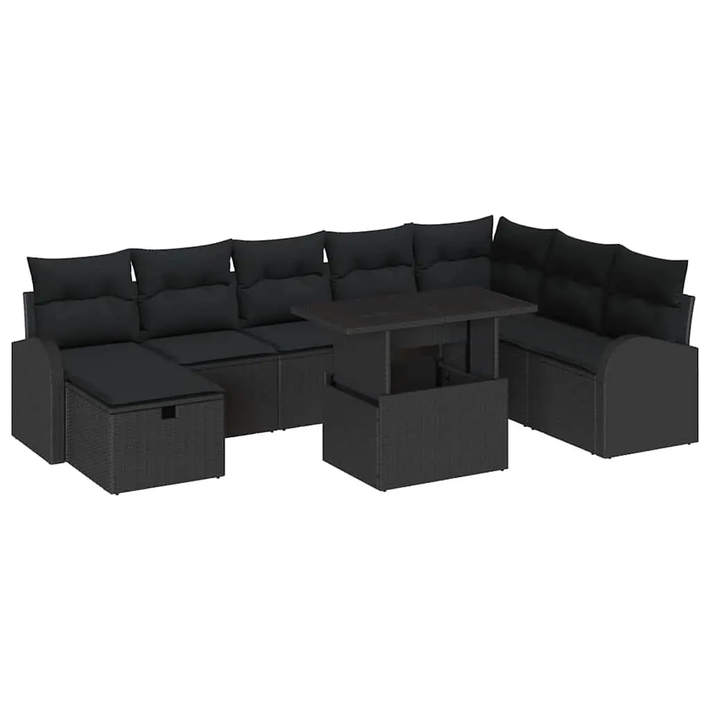 Garden Sofa Set 9 Pieces Modular Outdoor Furniture Black Poly Rattan with