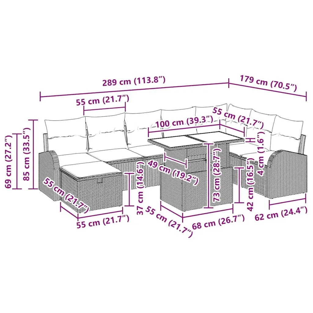 Garden Sofa Set 9 Pieces Modular Outdoor Furniture Black Poly Rattan with