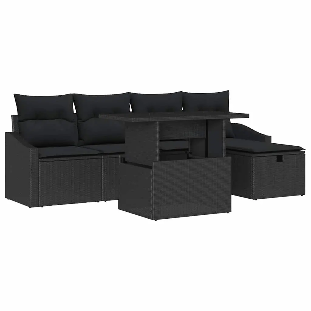 Modular Garden Sofa Set Outdoor Furniture 6 Piece Black Poly Rattan