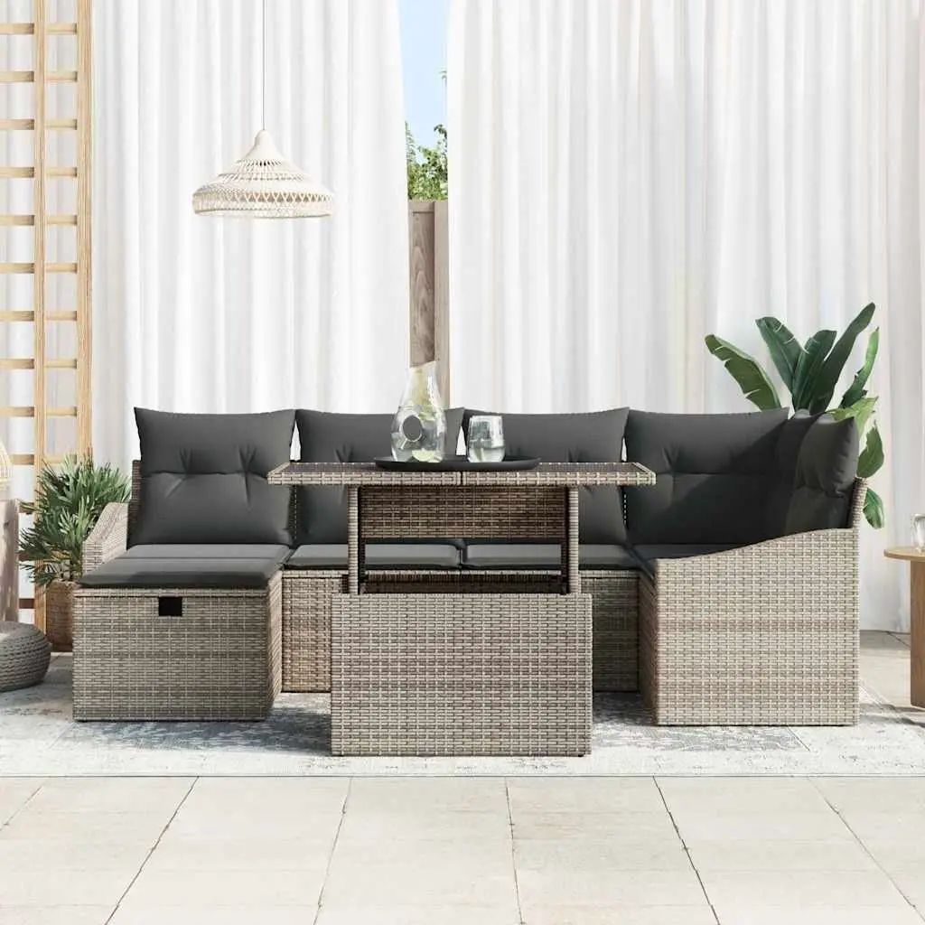 Modular Garden Sofa Set 7 Piece Outdoor Relaxation Poly Rattan Brown