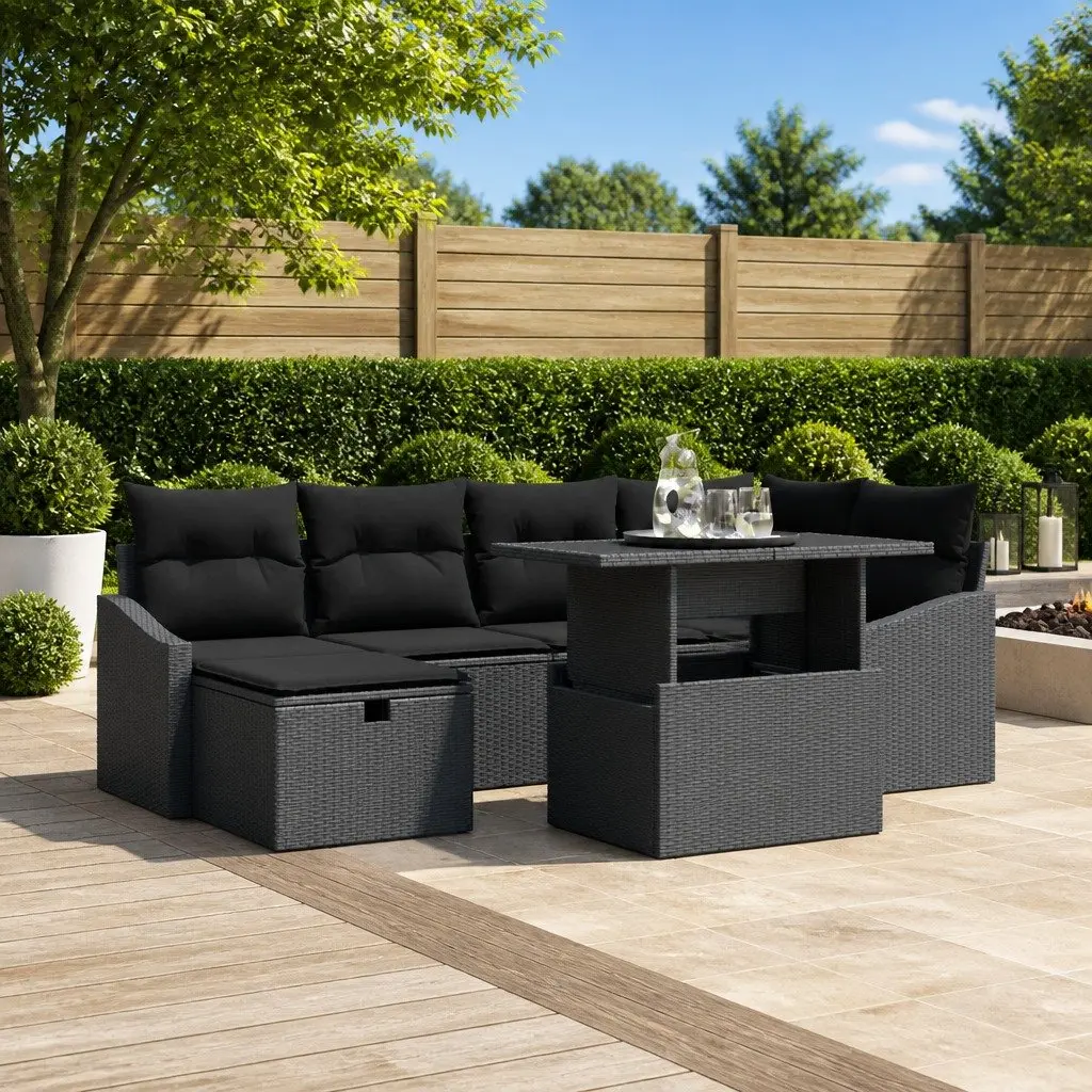 Modular Garden Sofa Set 7 Pieces Outdoor Relaxation Poly Rattan Brown