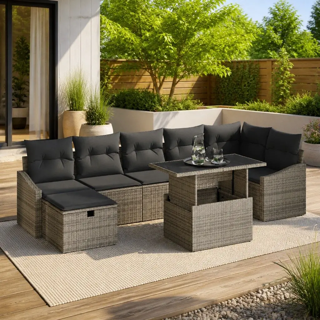 Modular Garden Sofa Set 8 Piece Outdoor Furniture Poly Rattan Seating Black