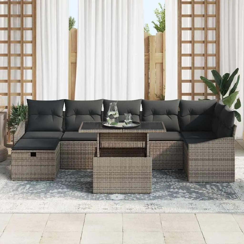 Modular Garden Sofa Set 8 Piece Outdoor Furniture Poly Rattan Seating Black