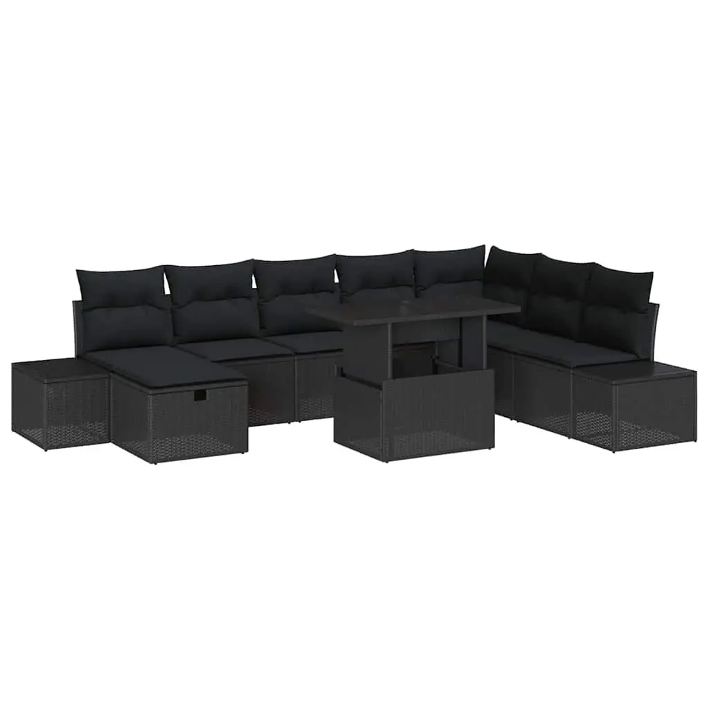 Modular Garden Sofa Set 11 Piece Flexible Seating Black Poly Rattan Outdoor Patio Furniture