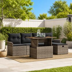 Warm and Practical 6-Piece Grey Garden Sofa Set