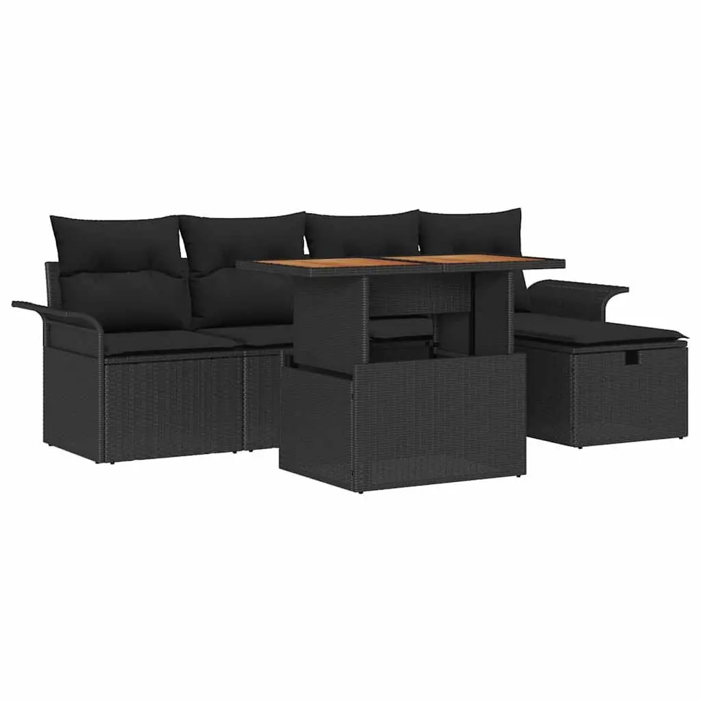 Modular Lounge Sofa Set Outdoor Garden Seating 6 Piece Black Poly Rattan