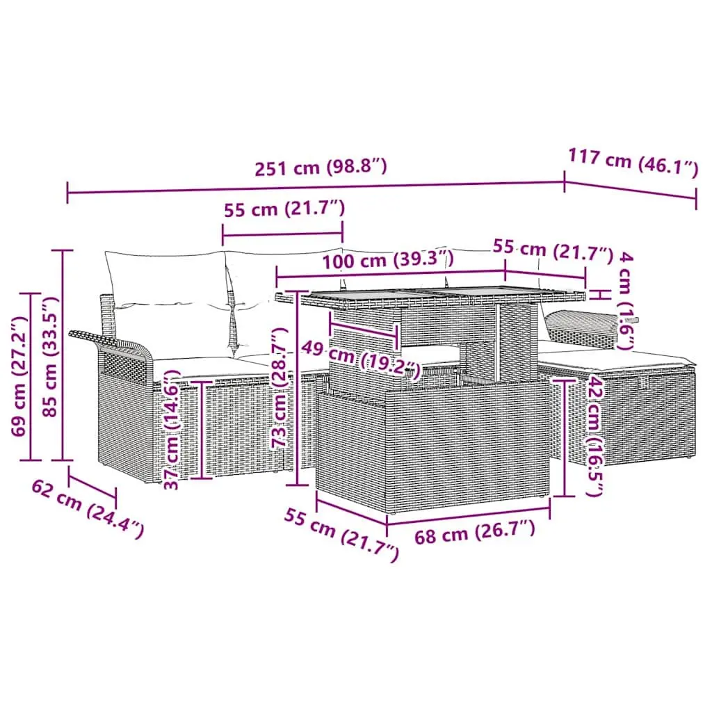 Modular Lounge Sofa Set Outdoor Garden Seating 6 Piece Black Poly Rattan