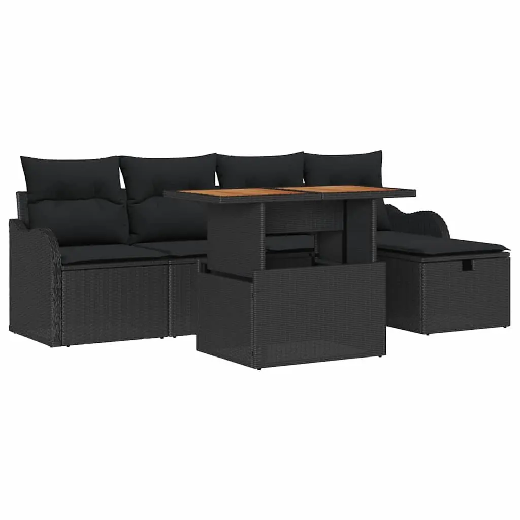 Outdoor Garden Sofa Set Modular Furniture 6 Piece Black Poly Rattan with Cushions