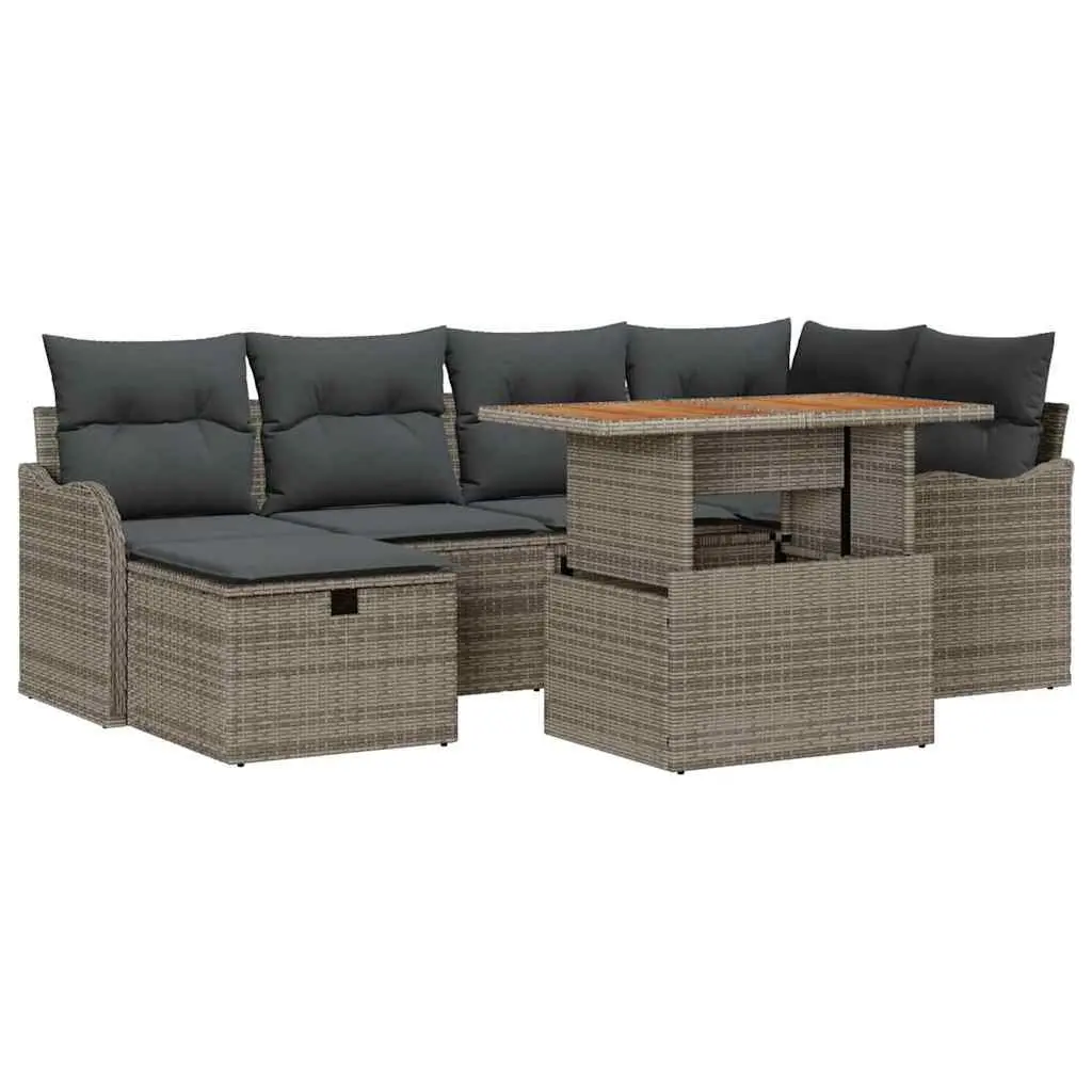 7-Piece Outdoor Garden Sofa Set Grey Poly Rattan Modular Sectional Furniture