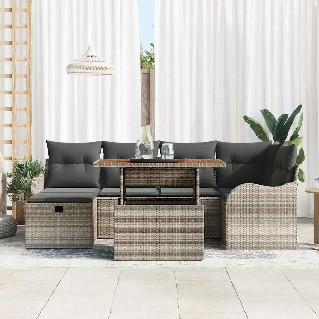 7-Piece Outdoor Garden Sofa Set Grey Poly Rattan Modular Sectional Furniture