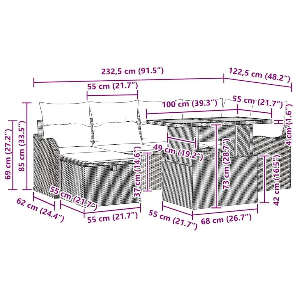 Modular Outdoor Garden Sofa Set Black Poly Rattan 7 Pieces for Relaxation and Entertaining