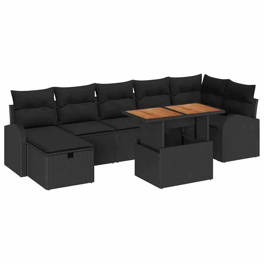 Garden Sofa Set Modular Seating 8 Pieces Black Poly Rattan Outdoor Furniture