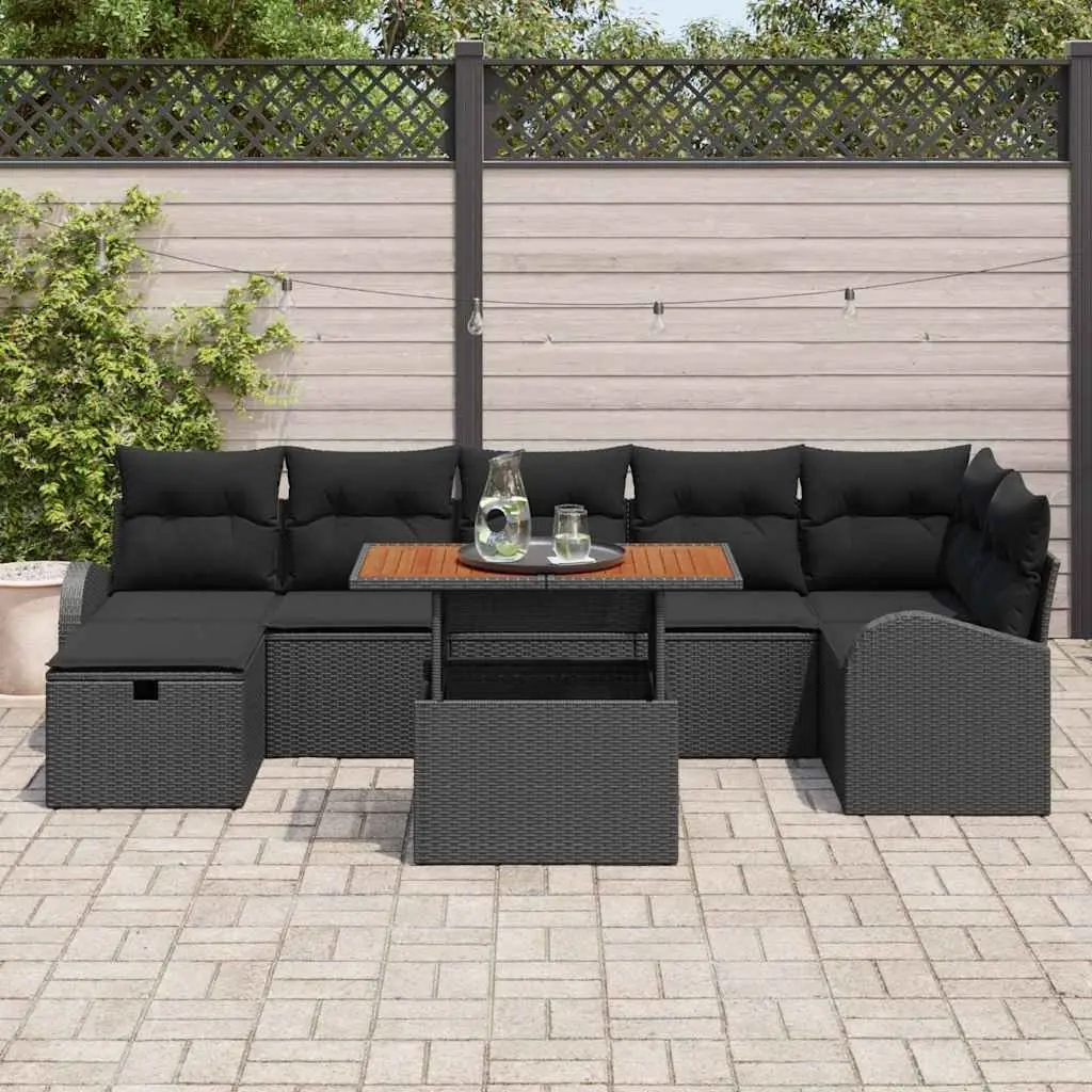 Garden Sofa Set Modular Seating 8 Pieces Black Poly Rattan Outdoor Furniture