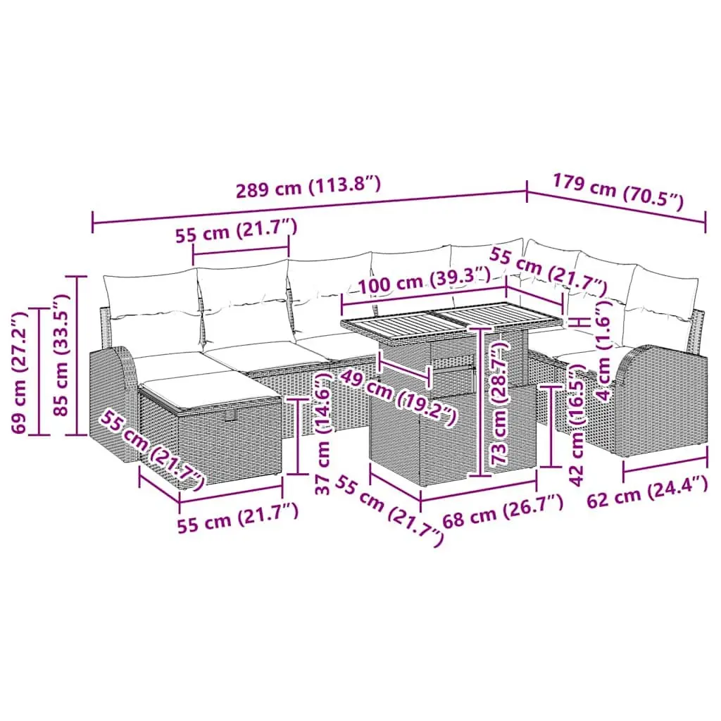 Garden Sofa Set 9 Piece Outdoor Furniture Black Poly Rattan Modular Patio Lounge
