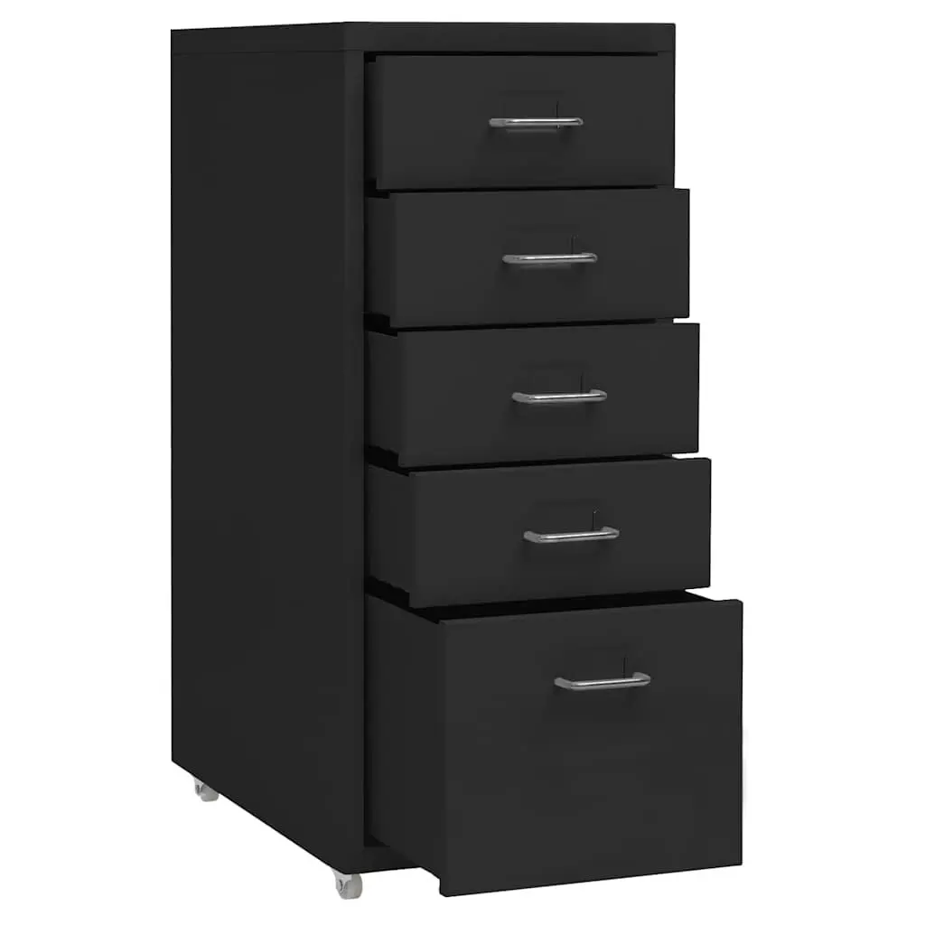 Filing Cabinet 5 Drawer Office Organizer Black Metal Storage with Wheels