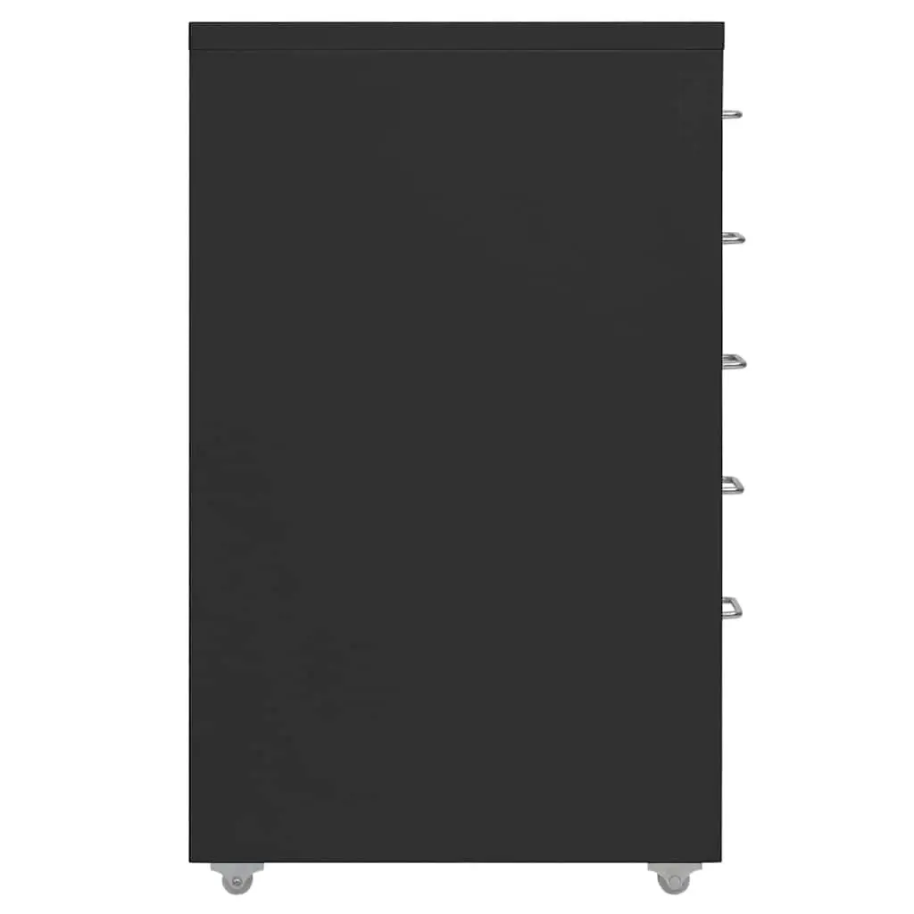 Filing Cabinet 5 Drawer Office Organizer Black Metal Storage with Wheels